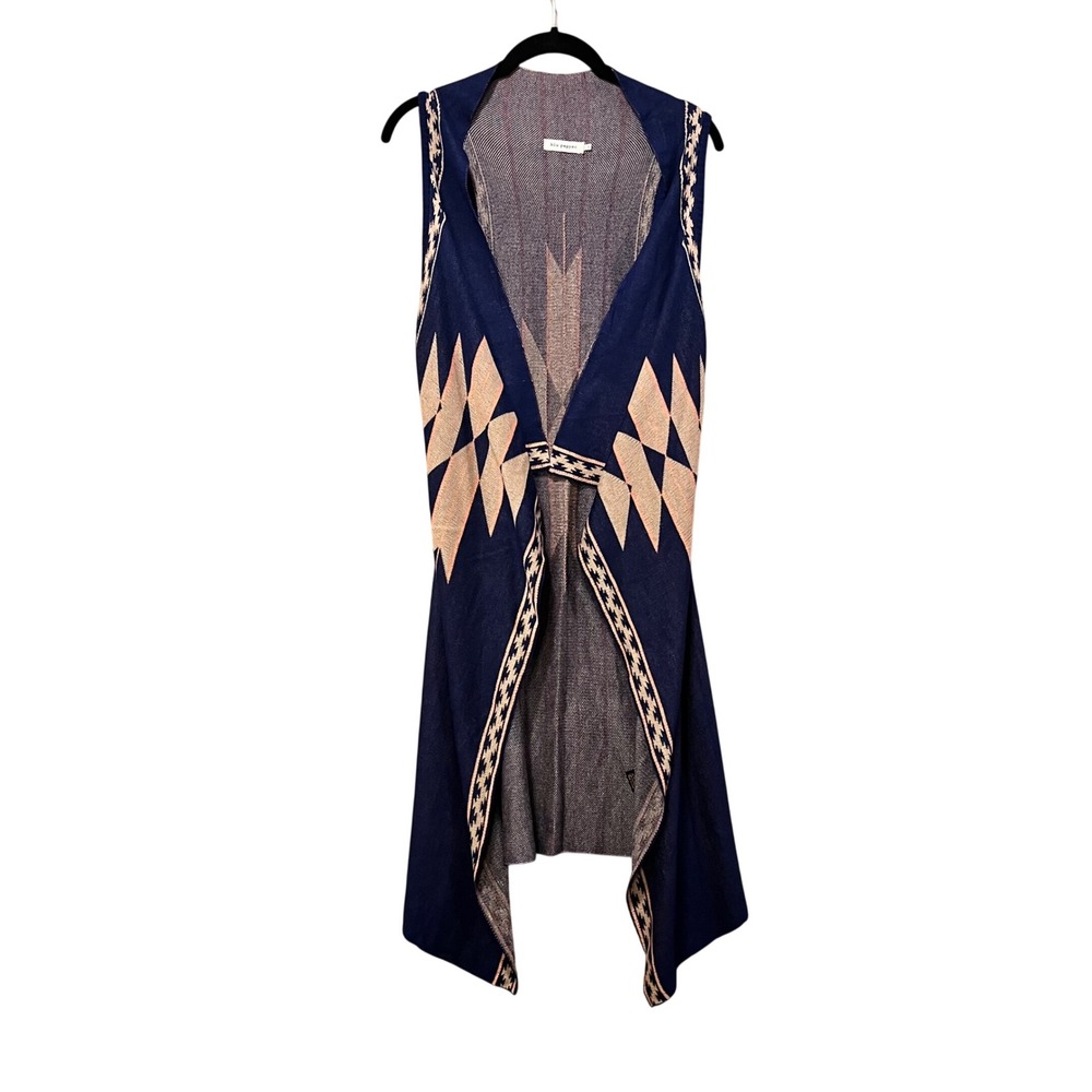 Blu Pepper Long Knit Vest Women S Blue Southwest Open Front Duster Flowy Boho
